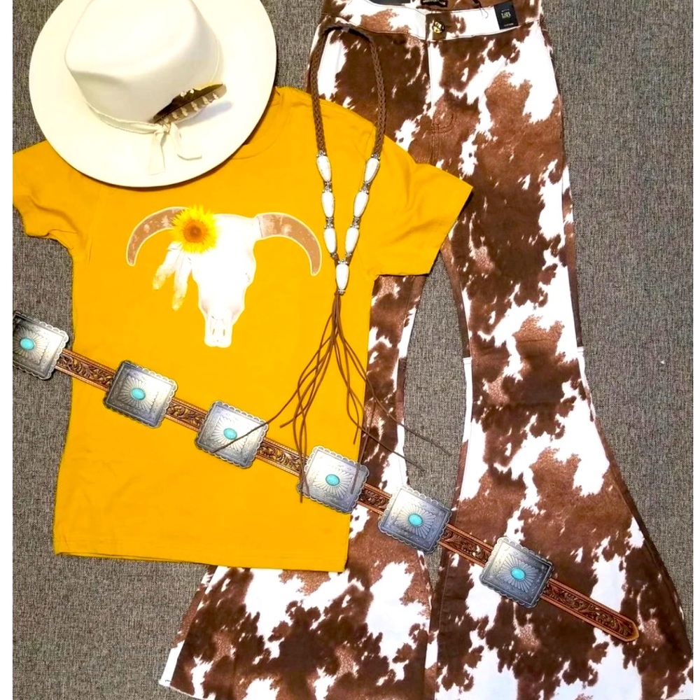 Flare cow print flare jeans